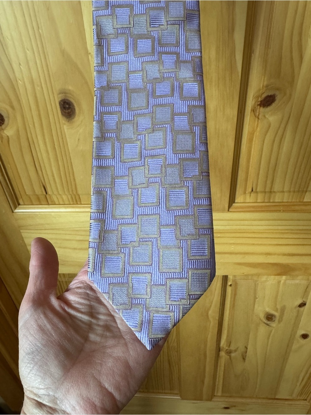 Vintage Tino Cosma Made in Italy Lavender and Silver Geometric Print Silk Tie
